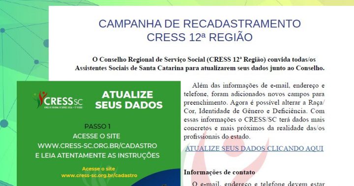 Campanha de Recadastramento CRESS 12ª Região – CRESS 12ª Região