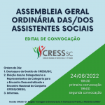 EDITAL DE CONVOCAÇÃO – ASSEMBLEIA GERAL ORDINÁRIA DAS/DOS ASSISTENTES SOCIAIS