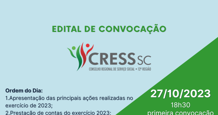 2ª Assembleia Geral Ordinária de 2023 (27/10/2023) – CRESS 12ª Região