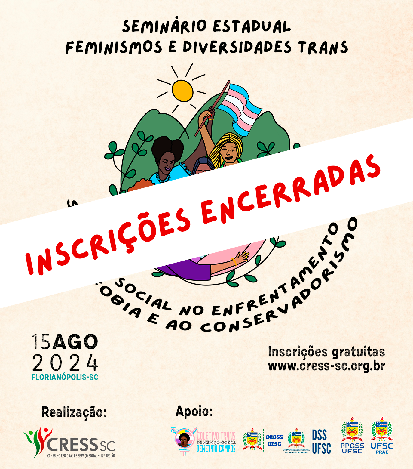 # Descrição da Imagem. Arte quadrada com a faixa vermelha e texto: Inscrições Encerradas.