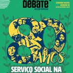 #descrição da imagem: arte vertical com fundo verde. Logotipo do CRESS Debate e do CRESS SC no topo. Edição Especial. Caderno Digital, número 03, Santa Catarina - 2024. 80 anos Serviço Social na Previdência Social, sendo que o numeral 80 possuem desenhos de pessoas dentro de seus números.