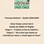 Processo Eleitoral – Gestão 2026/2029: Duas Chapas concorrem à Gestão do CRESS 12º Região