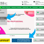 #Descrição da Imagem. Print Screen da página inicial do site do CRESS com setas mostrando os dois caminhos possível: Dentro da Aba Institucional ou por meio do botão localizado na home page.
